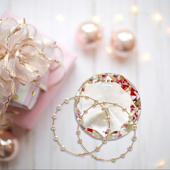 BEST SELLER🌟BOHO Chic BIG 4” Pearl Gold Hoops - Picture 6 of 11